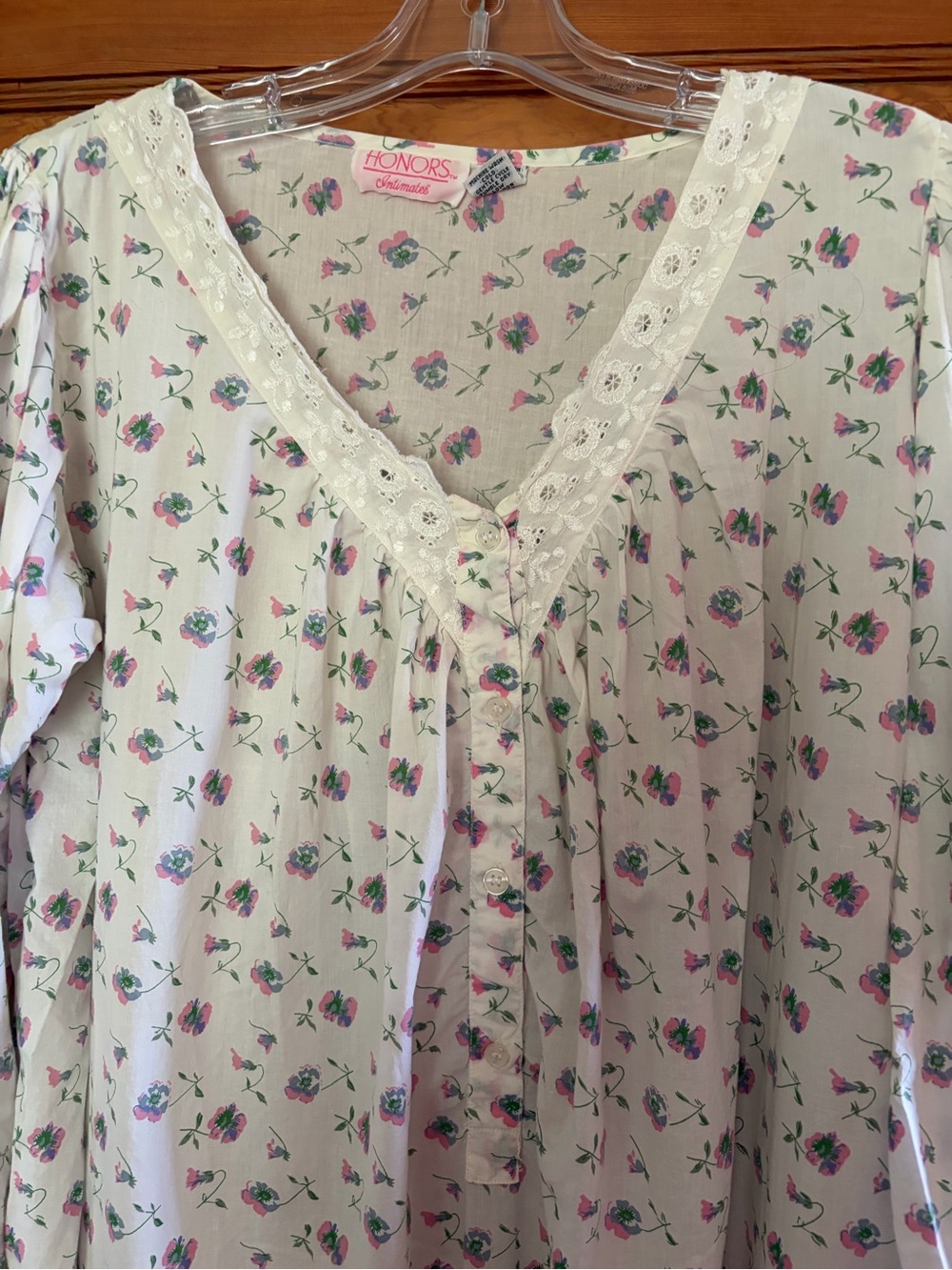 Vintage Floral Nightgown - White with Pink Rose Print 100% Cotton - Picture 2 of 6